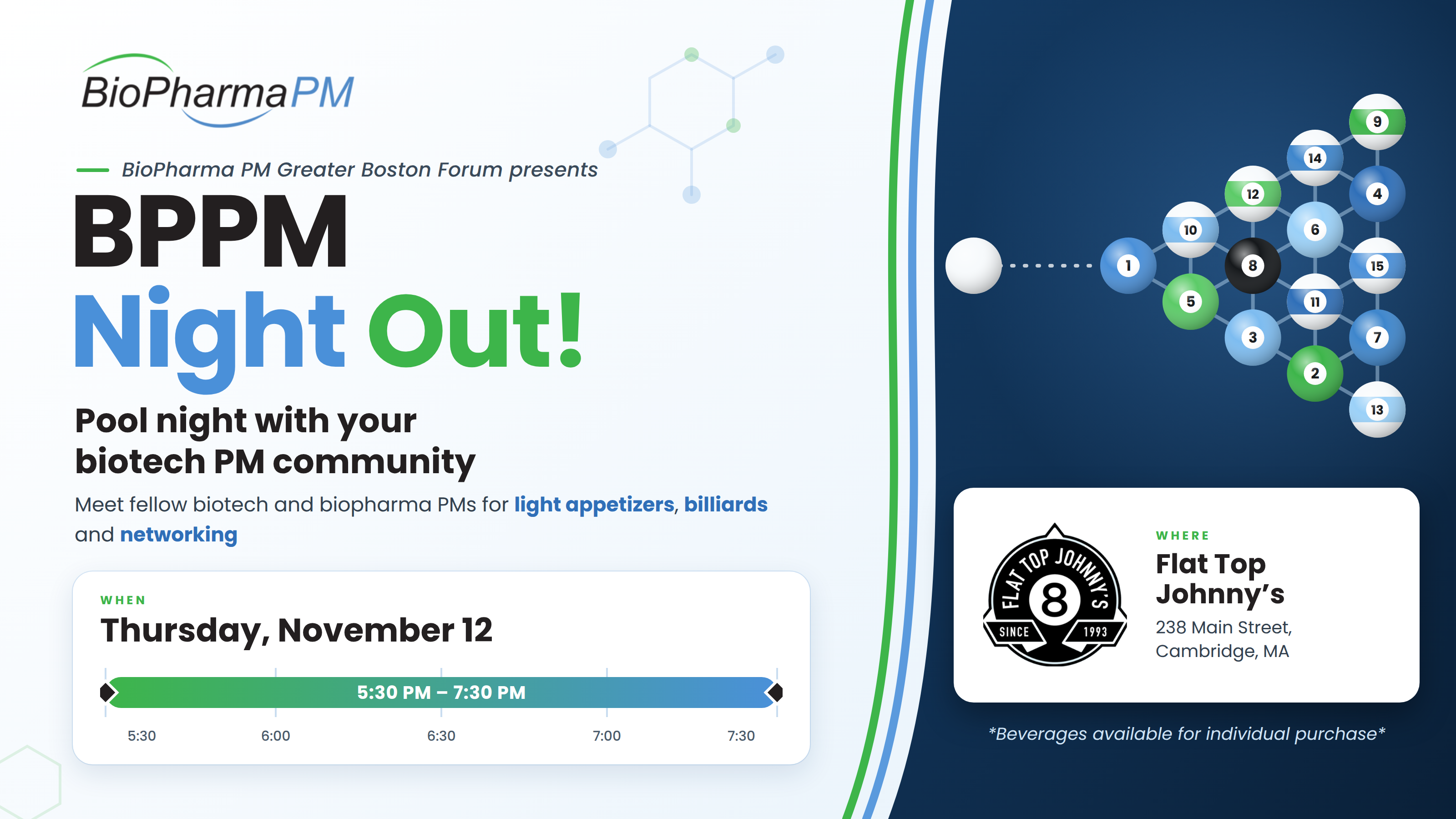 BPPM Night Out! Thursday, November 12 – Flat Top Johnny’s, 238 Main Street, Cambridge, MA